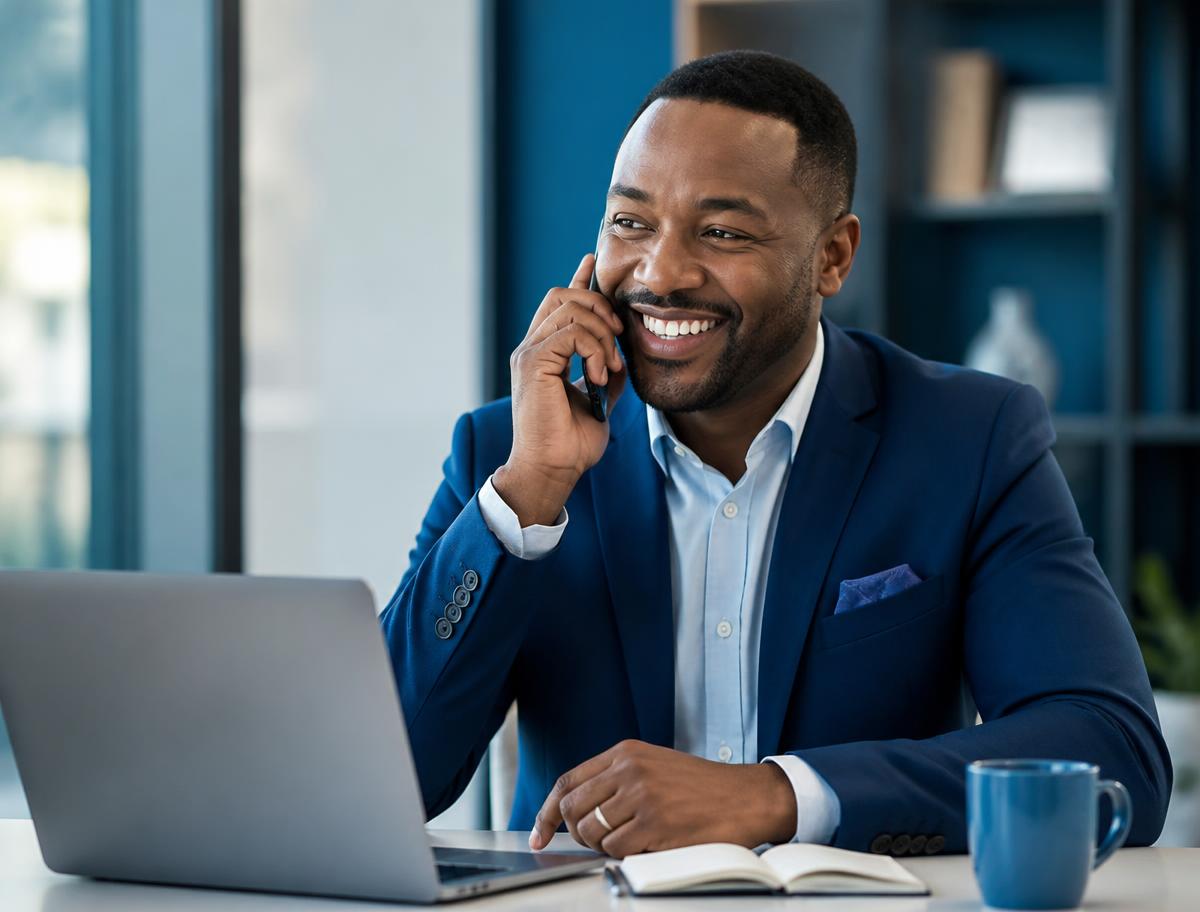Entrepreneur speaking with a strategist from their desk